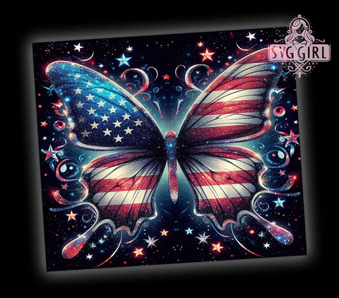 Butterfly American Flag 20oz Tumbler Wrap Sublimation Design, Straight Tapered Tumbler Wrap, 4th of July Tumbler Png, Instant Digital Download Sublimation SvggirlplusArt 