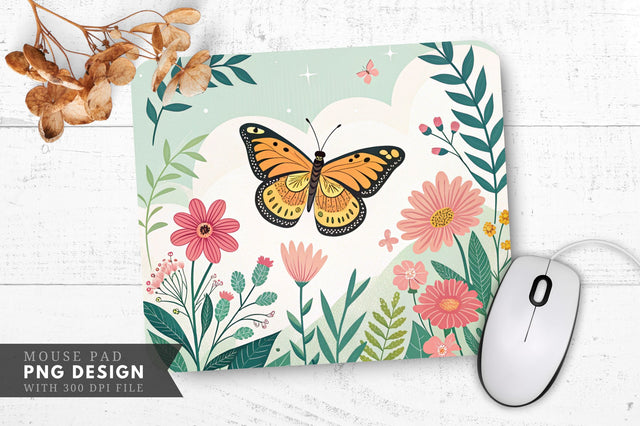Butterfly and Blooms Nature Themed Mouse Pad Design Sublimation Regulrcrative 