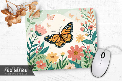 Butterfly and Blooms Nature Themed Mouse Pad Design Sublimation Regulrcrative 