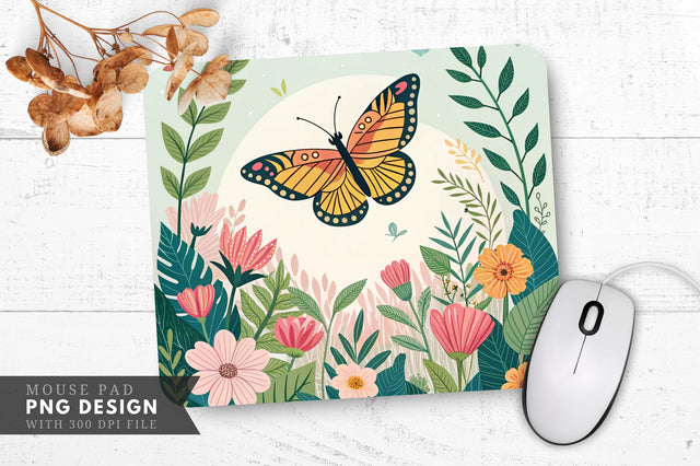 Butterfly and Blooms Nature Themed Mouse Pad Design Sublimation Regulrcrative 