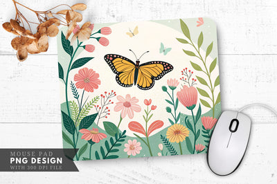 Butterfly and Blooms Nature Themed Mouse Pad Design Sublimation Regulrcrative 