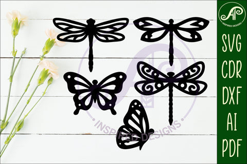 Butterfly and Dragonfly silhouettes laser cut out 1 SVG APInspireddesigns 