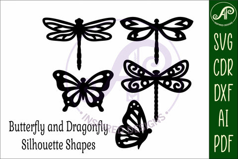 Butterfly and Dragonfly silhouettes laser cut out 1 SVG APInspireddesigns 
