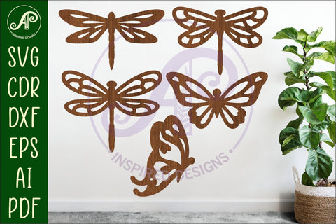 Butterfly and Dragonfly silhouettes laser cut out 2 SVG APInspireddesigns 