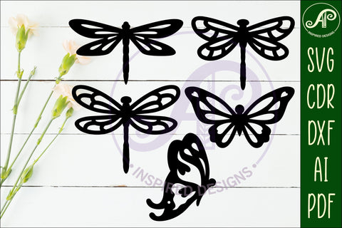 Butterfly and Dragonfly silhouettes laser cut out 2 SVG APInspireddesigns 