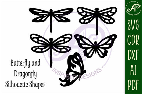 Butterfly and Dragonfly silhouettes laser cut out 2 SVG APInspireddesigns 