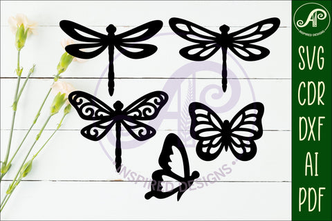 Butterfly and Dragonfly silhouettes laser cut out 3 SVG APInspireddesigns 
