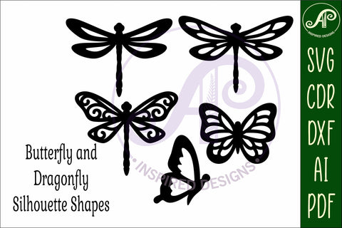 Butterfly and Dragonfly silhouettes laser cut out 3 SVG APInspireddesigns 