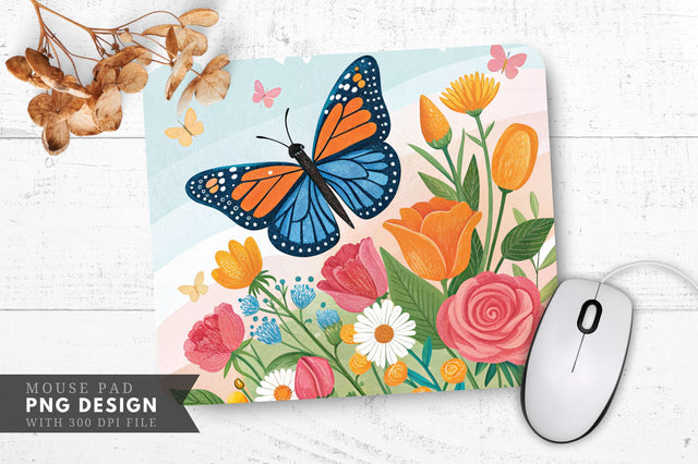 Butterfly And Floral Arrangement Mouse Pad Design Sublimation Regulrcrative 