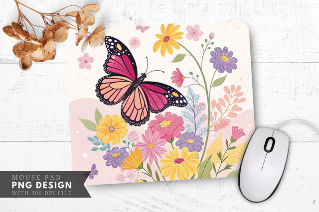 Butterfly And Floral Arrangement Mouse Pad Design Sublimation Regulrcrative 