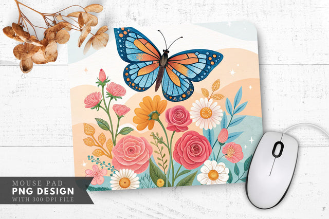 Butterfly And Floral Arrangement Mouse Pad Design Sublimation Regulrcrative 