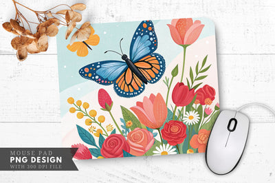 Butterfly And Floral Arrangement Mouse Pad Design Sublimation Regulrcrative 
