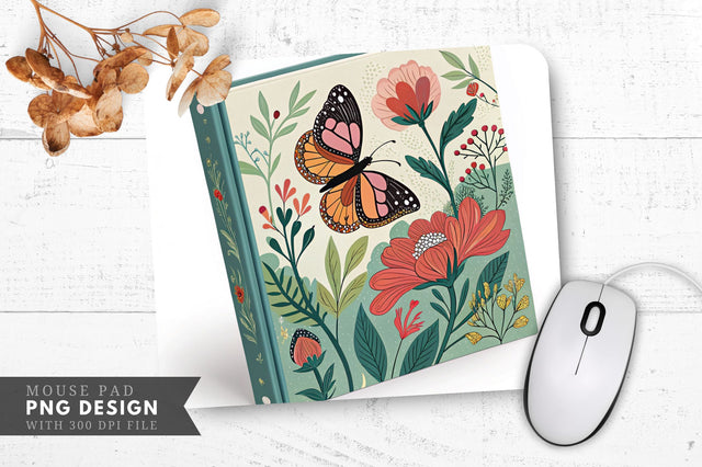 Butterfly And Floral Book Cover Mouse Pad Design Sublimation Regulrcrative 