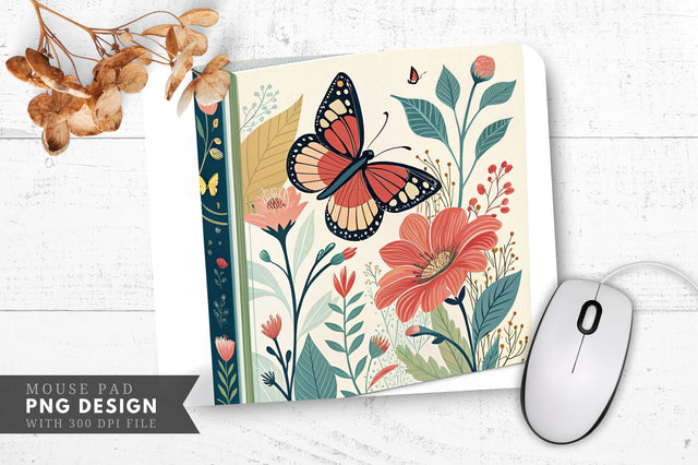 Butterfly And Floral Book Cover Mouse Pad Design Sublimation Regulrcrative 