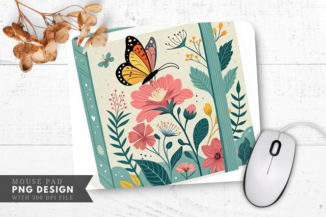 Butterfly And Floral Book Cover Mouse Pad Design Sublimation Regulrcrative 