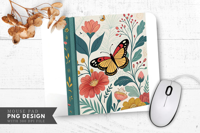 Butterfly And Floral Book Cover Mouse Pad Design Sublimation Regulrcrative 