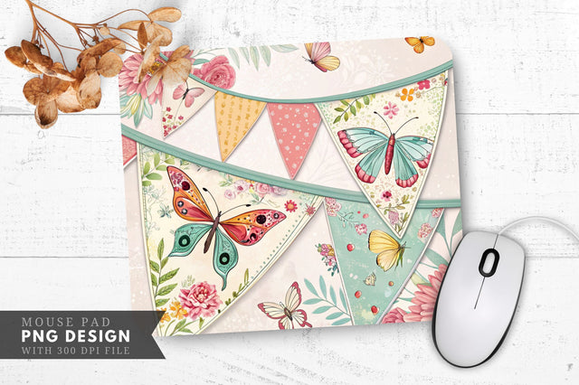 Butterfly And Floral Bunting Design Mouse Pad Design Sublimation Regulrcrative 