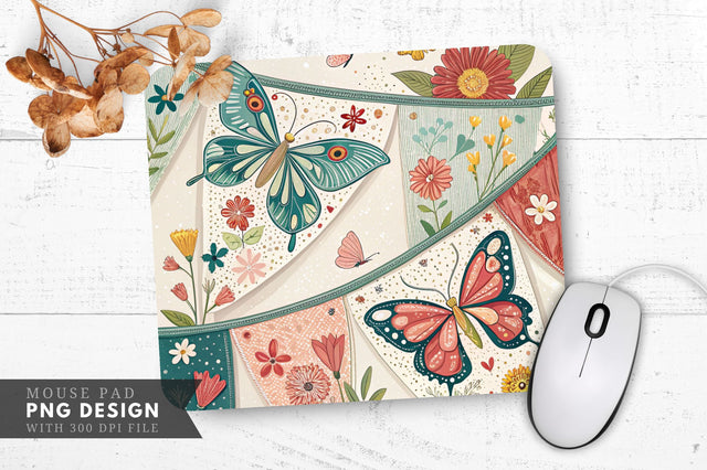 Butterfly And Floral Bunting Design Mouse Pad Design Sublimation Regulrcrative 
