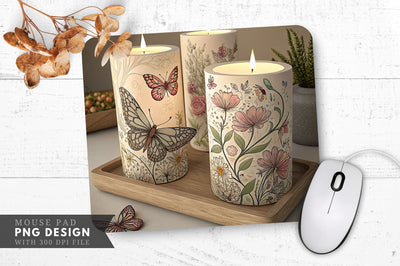 Butterfly And Floral Candle Designs Mouse Pad Design Sublimation Regulrcrative 