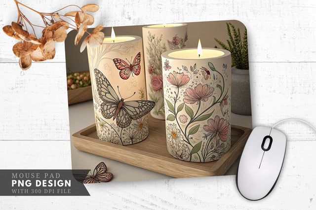Butterfly And Floral Candle Designs Mouse Pad Design Sublimation Regulrcrative 