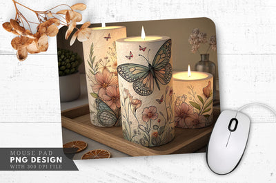 Butterfly And Floral Candle Designs Mouse Pad Design Sublimation Regulrcrative 