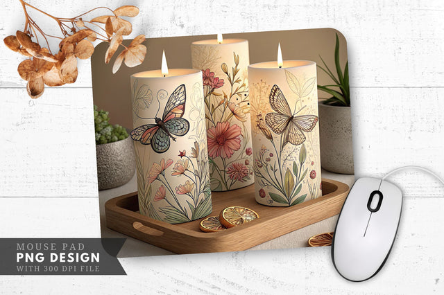 Butterfly And Floral Candle Designs Mouse Pad Design Sublimation Regulrcrative 