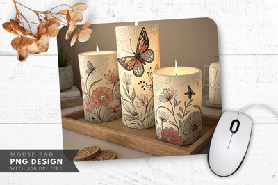 Butterfly And Floral Candle Designs Mouse Pad Design Sublimation Regulrcrative 