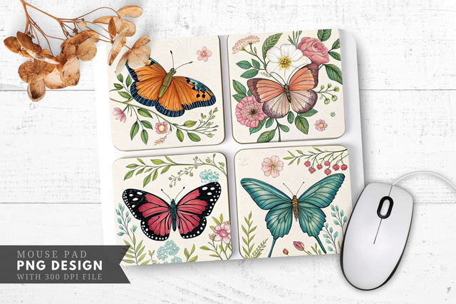 Butterfly And Floral Coasters Mouse Pad Design Sublimation Regulrcrative 