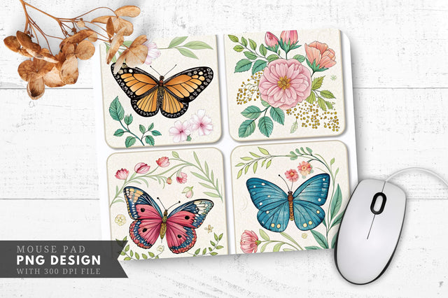 Butterfly And Floral Coasters Mouse Pad Design Sublimation Regulrcrative 