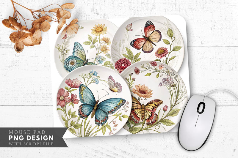 Butterfly And Floral Decorative Plates Mouse Pad Design Sublimation Regulrcrative 