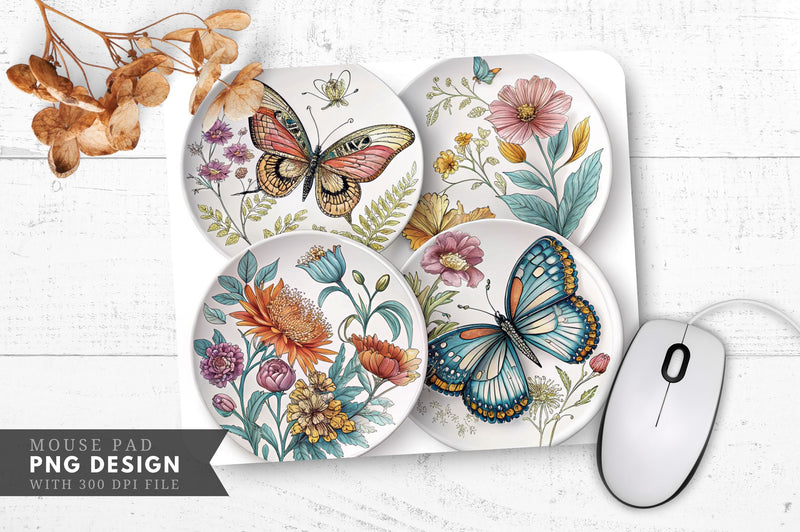 Butterfly And Floral Decorative Plates Mouse Pad Design Sublimation Regulrcrative 