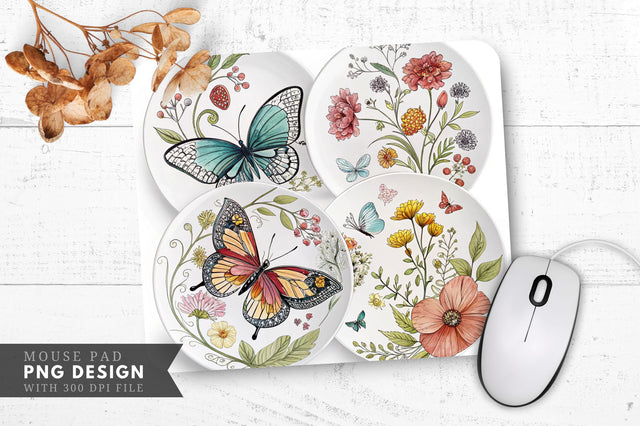 Butterfly And Floral Decorative Plates Mouse Pad Design Sublimation Regulrcrative 