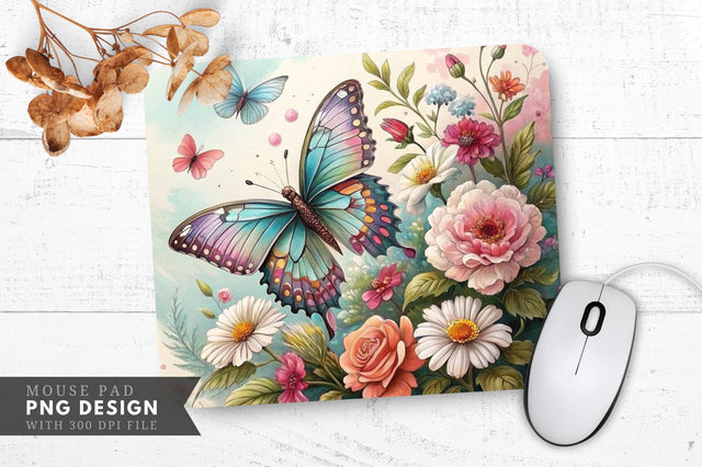 Butterfly And Floral Decoupage Art Mouse Pad Design Sublimation Regulrcrative 