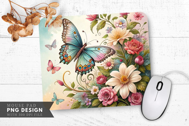 Butterfly And Floral Decoupage Art Mouse Pad Design Sublimation Regulrcrative 