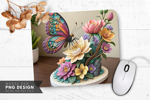 Butterfly And Floral Elegance Sculpture Mouse Pad Design Sublimation Regulrcrative 