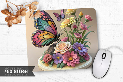 Butterfly And Floral Elegance Sculpture Mouse Pad Design Sublimation Regulrcrative 