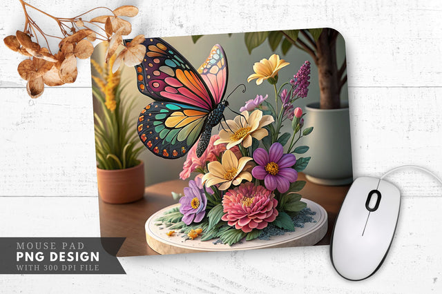 Butterfly And Floral Elegance Sculpture Mouse Pad Design Sublimation Regulrcrative 