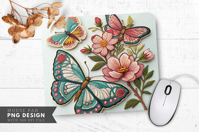 Butterfly and Floral Embroidered Patches Mouse Pad Design Sublimation Regulrcrative 