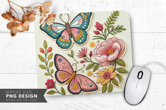 Butterfly and Floral Embroidered Patches Mouse Pad Design Sublimation Regulrcrative 