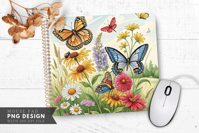 Butterfly And Floral Field Guide Mouse Pad Design Sublimation Regulrcrative 