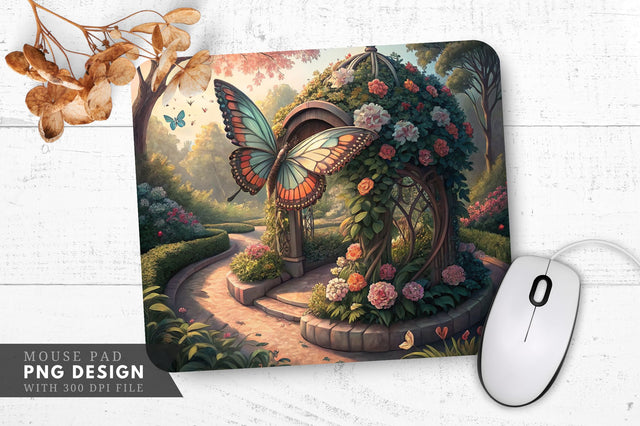 Butterfly And Floral Garden Sculpture Mouse Pad Design Sublimation Regulrcrative 
