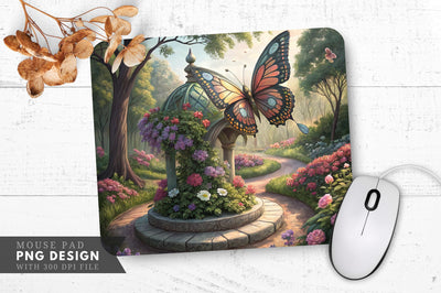 Butterfly And Floral Garden Sculpture Mouse Pad Design Sublimation Regulrcrative 