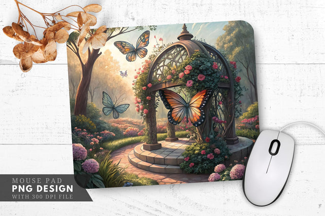 Butterfly And Floral Garden Sculpture Mouse Pad Design Sublimation Regulrcrative 