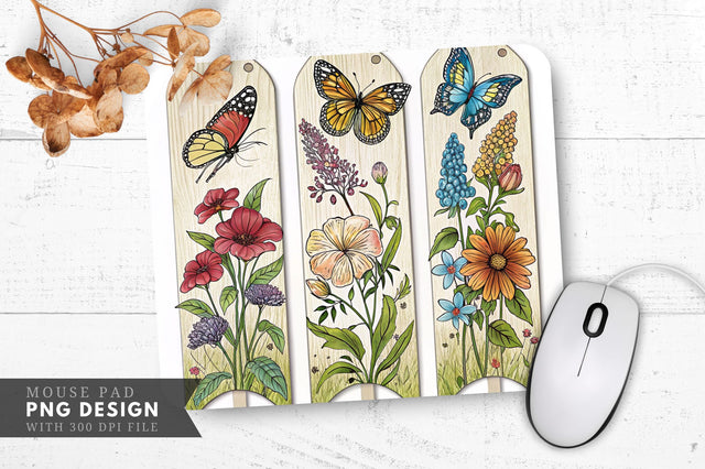 Butterfly And Floral Garden Stakes Mouse Pad Design Sublimation Regulrcrative 