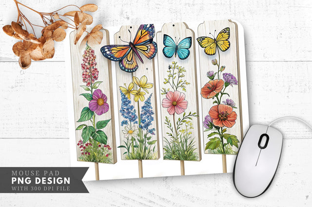 Butterfly And Floral Garden Stakes Mouse Pad Design Sublimation Regulrcrative 