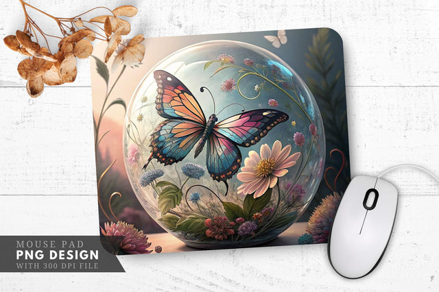Butterfly And Floral Glass Art Mouse Pad Design Sublimation Regulrcrative 