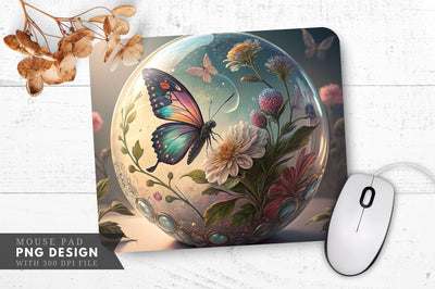 Butterfly And Floral Glass Art Mouse Pad Design Sublimation Regulrcrative 