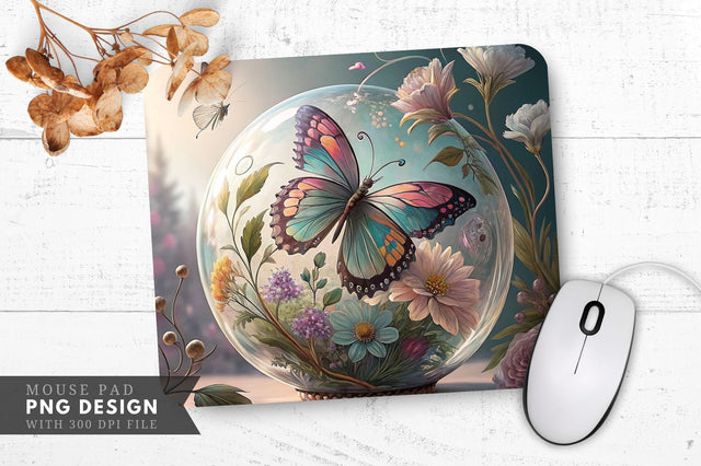 Butterfly And Floral Glass Art Mouse Pad Design Sublimation Regulrcrative 