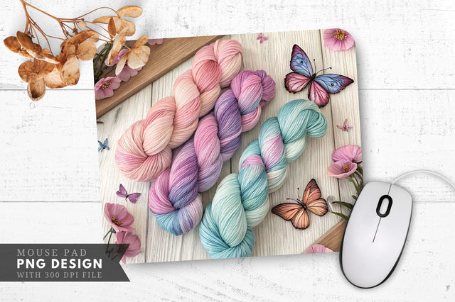 Butterfly And Floral Hand-Dyed Yarn Mouse Pad PNG Design Sublimation Regulrcrative 