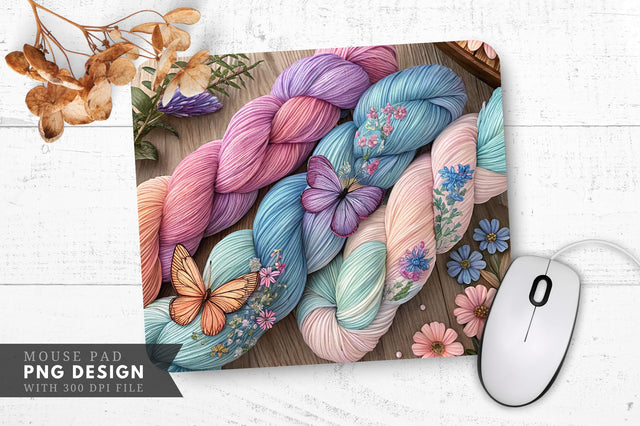 Butterfly And Floral Hand-Dyed Yarn Mouse Pad PNG Design Sublimation Regulrcrative 